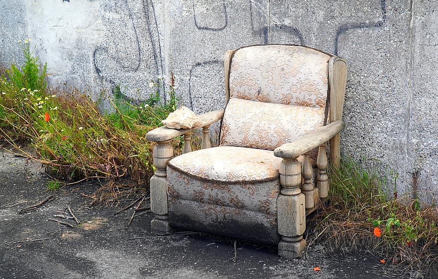 sandalye, eski, çöp, çürüme, geçmiş