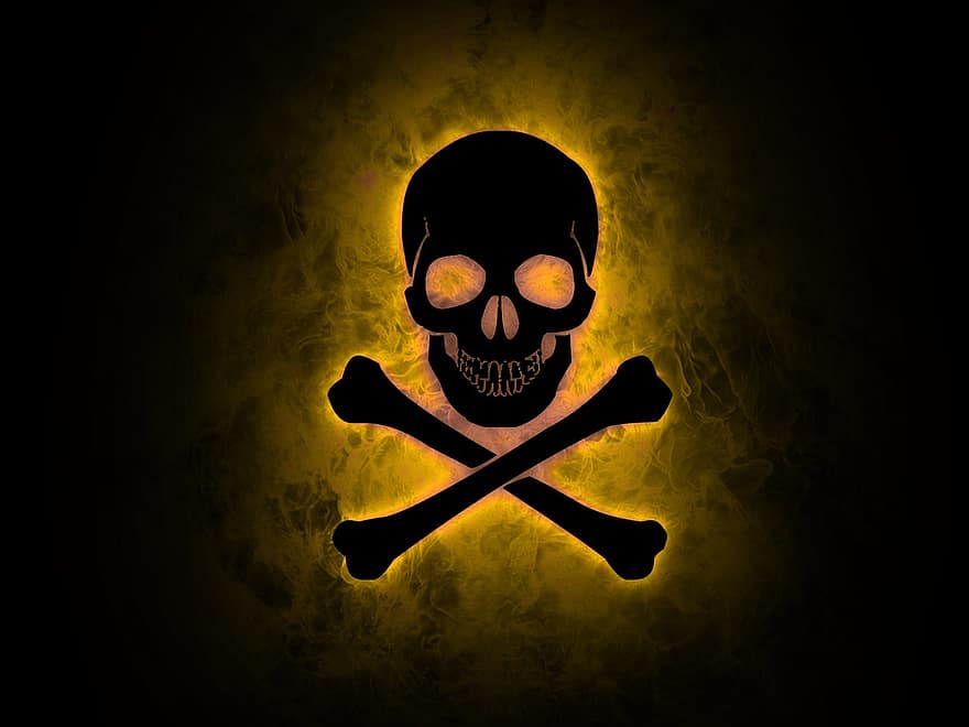Skull, Danger, Bones, Yellow, Death, Glow, Halloween, Fantansy, Background, dark, human bone