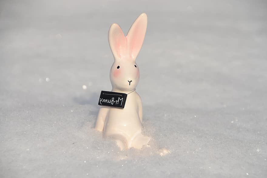 кролик, фигура, снег, лед, зима, Пасха, заяц, Пасхальный заяц, статуэтка, украшение