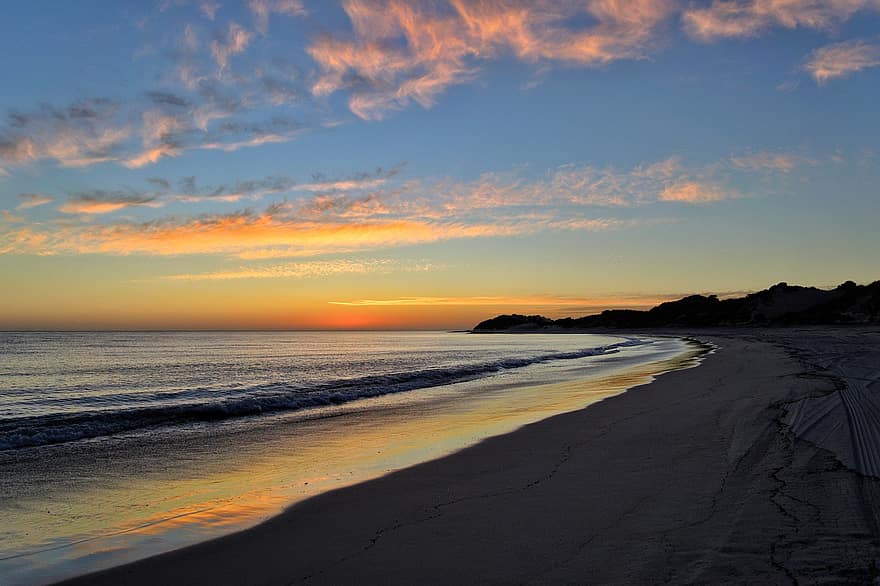 Sunset, Beach, Ocean, Nature, Tranquil, dusk, sand, coastline, summer, wave, sunrise