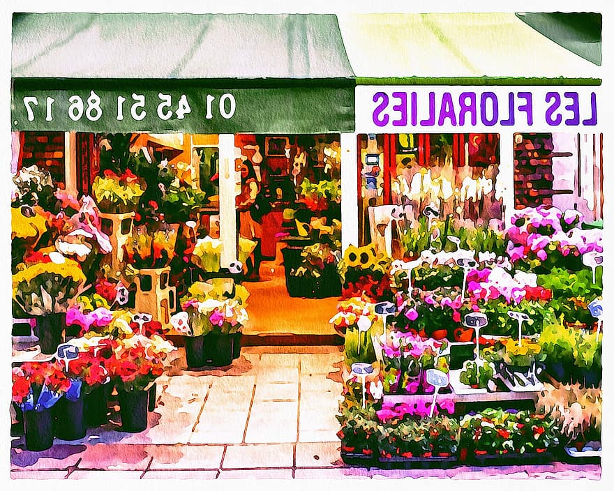 ร้านสีน้ำในปารีส, บูติก, ปารีส, ชาวกรุงปารีส, ฝรั่งเศส, ยุโรป, มีชื่อเสียง, ช้อปปิ้ง, เสื้อผ้า, คนขายดอกไม้, ดอกไม้