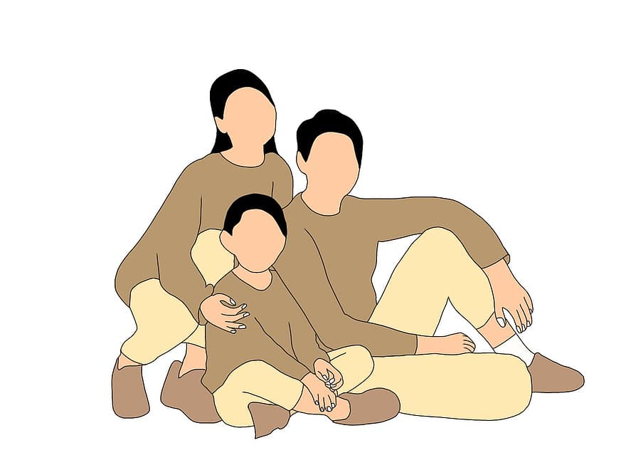 Family, Drawing, Love, Care, Sketch, Together, Mother, Father, Kid, Child, Uniform