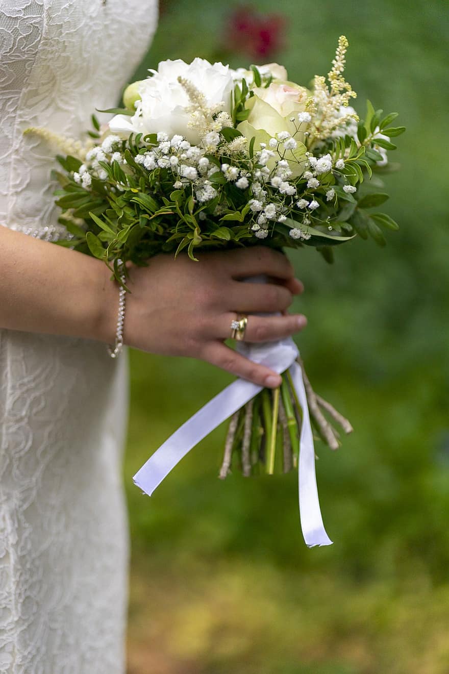 Flowers, Bouquet, Roses, Bride, Wedding, Floral Arrangement, Watercolor