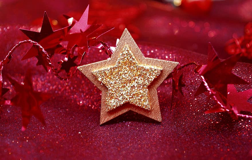 Kalėdų motyvas, Kalėdos, žvaigždė, sparkle, raudonas fonas, Kalėdų fonas, Kalėdų papuošimas, Kalėdinis vakarėlis, Kalėdų laikas, apdaila, šventė