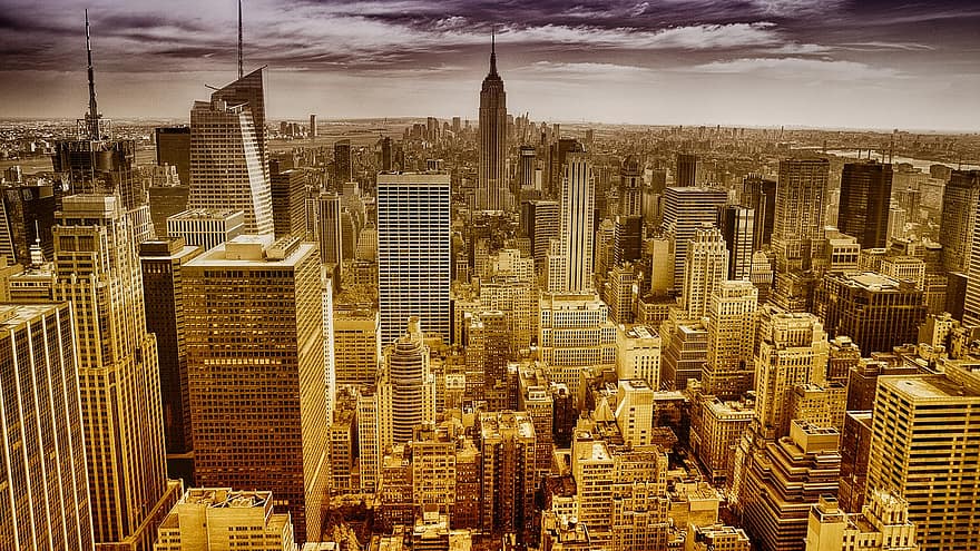 Niujorkas, imperijos valstybės pastatas, manhateno, panorama, miesto, dangoraižis, Amerika, orientyras