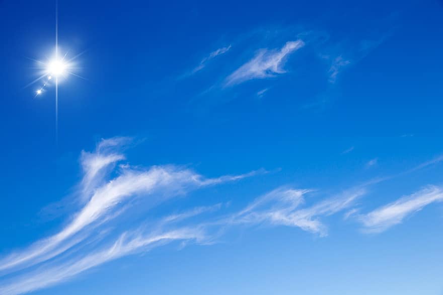 cel, núvols, sol, llum solar, cloudscape, a l'aire lliure, cel blau, fons