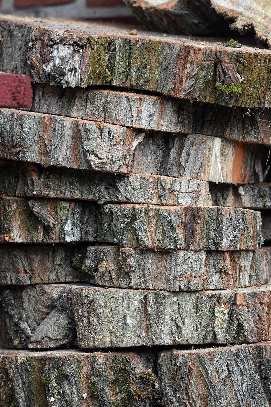 Wood, Slices, Stumps, Bark, Logs, Stacked, Closeup, backgrounds, construction industry, close-up, stack