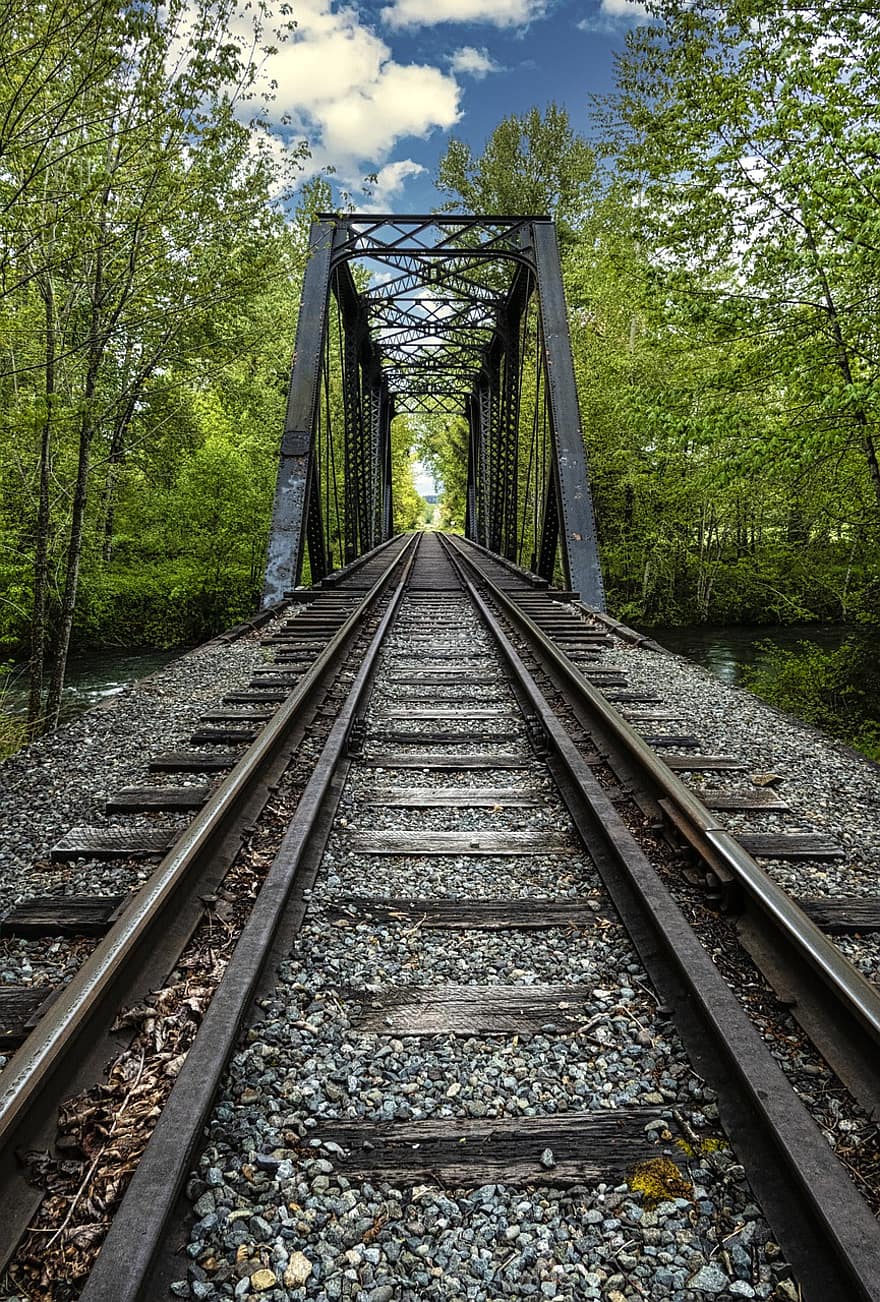 τρένο, σιδηρόδρομος, γέφυρα, κομμάτια, σε εξωτερικό χώρο, ταξίδι