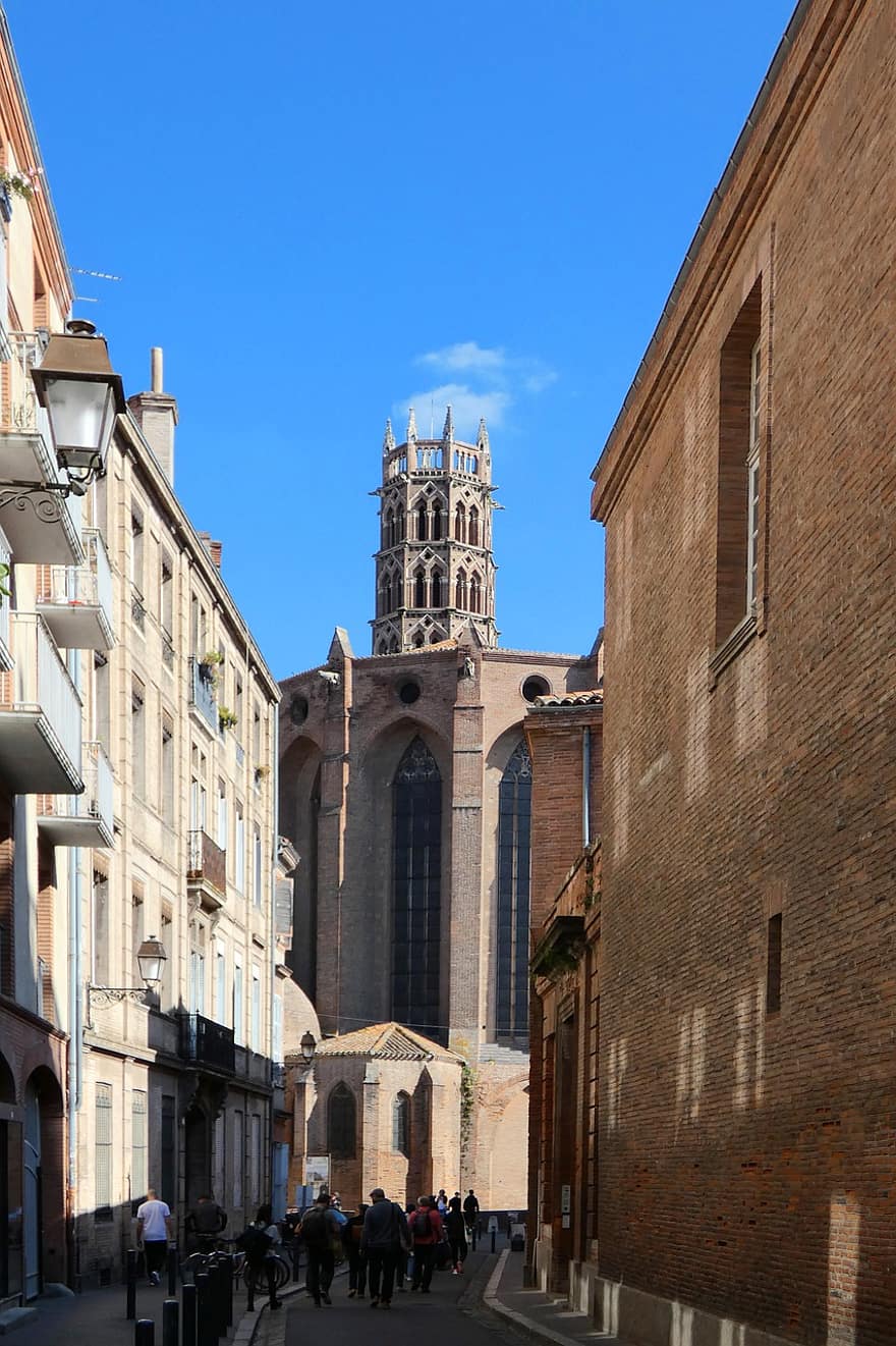 rua, Igreja, monumento, arquitetura, histórico, gótico, 1200s, occitânia