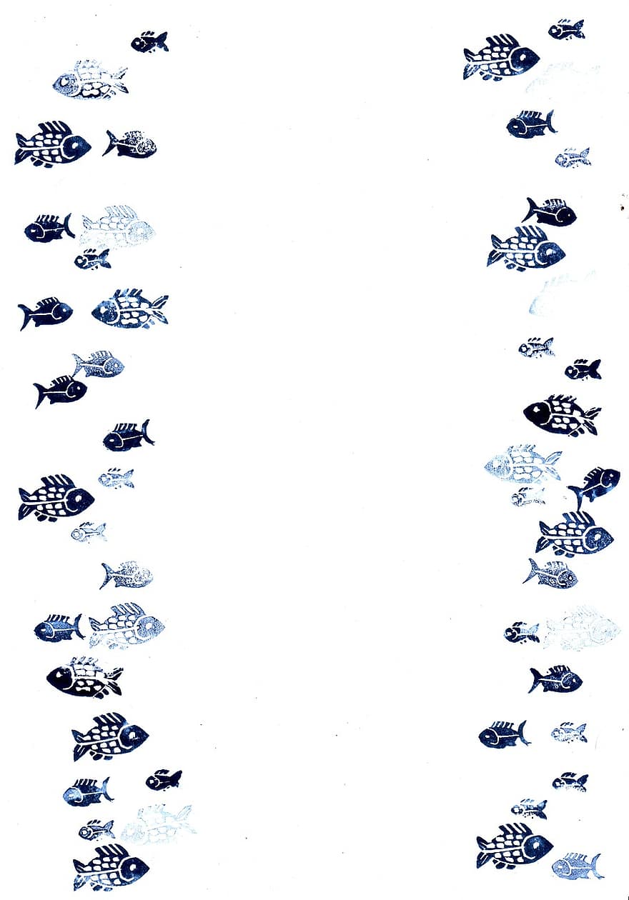 Fisch, Briefmarke, Wasser, Rahmen, violett, Blau, Hintergrund
