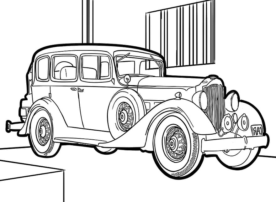 oldtimer, desenhando, auto, desenhar, veículo, clássico, transporte, tráfego, automotivo, retrô, velho