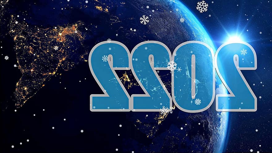 New Year, Space, Snowflakes, night, celebration, blue, backgrounds, illustration, glowing, number, winter