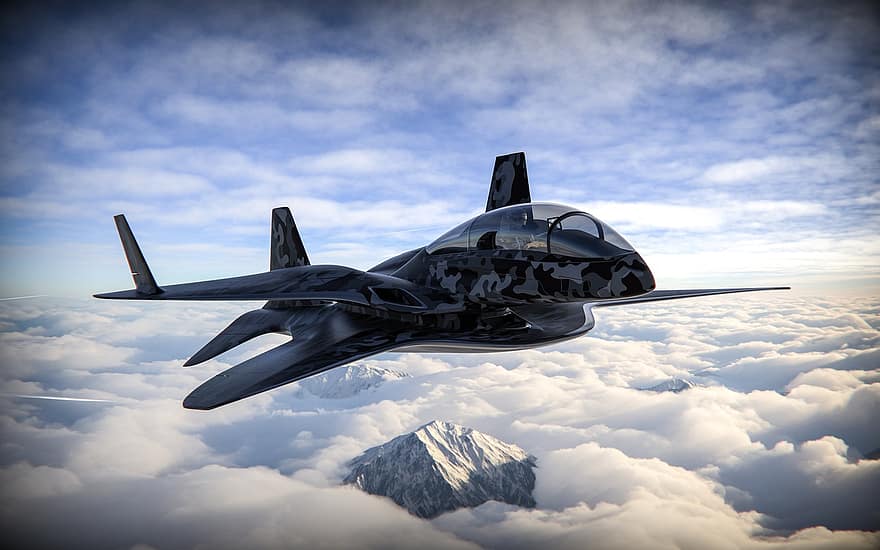 avião, aeronave, 3D renderizado, Renderização em 3d, jato, voar, vôo, Avião Futurista, Aeronave futurista, aeronáutico, inovação