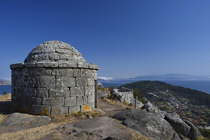arkkitehtuuri, kivitalo, rakenne, kivi, vuori, maisema, Galicia