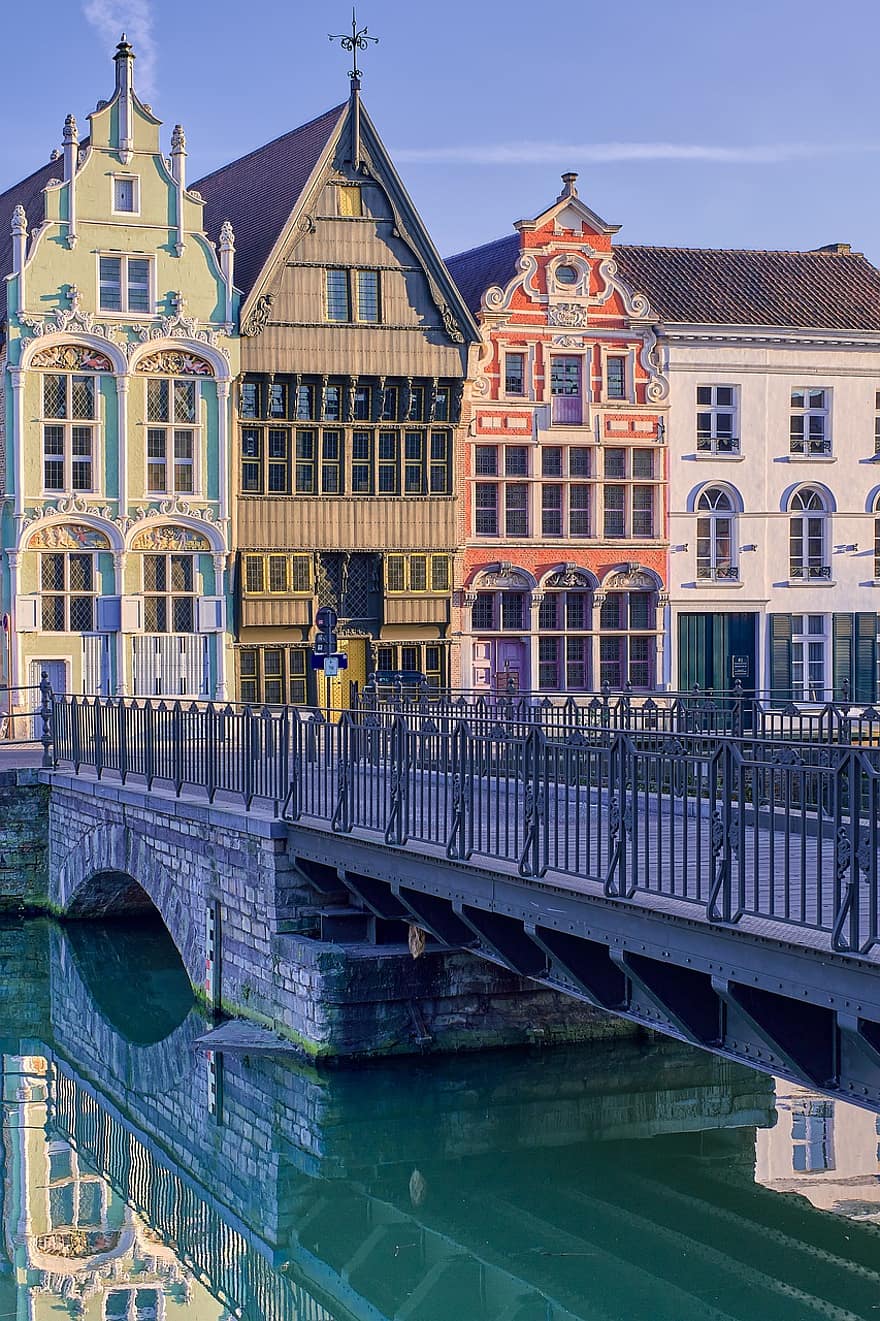 város, híd, utazás, idegenforgalom, Mechelen, Belgium, emlékmű, házak, épület, építészet, híres hely
