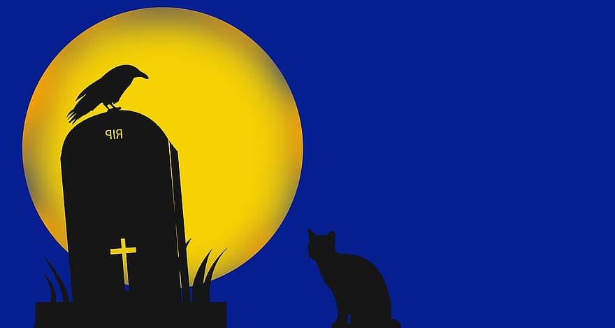 Halloween, Friedhof, Katze, Mond, dunkel, Nacht-, unheimlich