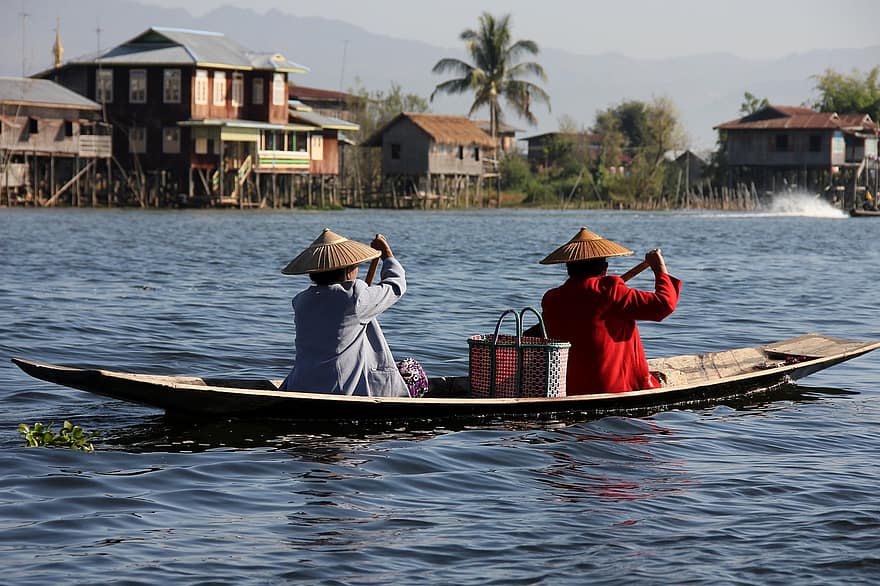 boot, rivier-, vervoer-, meer, water, Myanmar, voortbeweging, rust uit, natuur