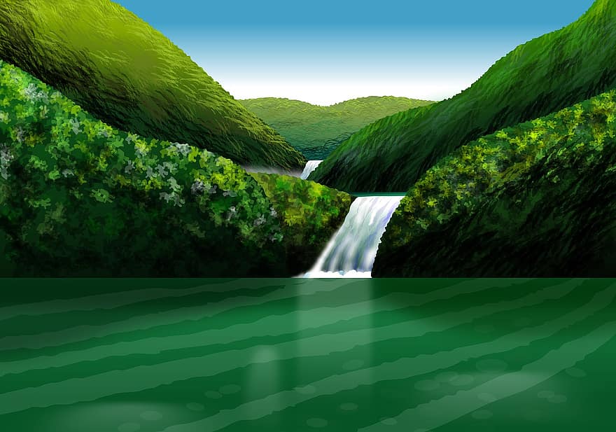 panorama, cascata, agua, natureza, rio, cenário, floresta, natural, verde, movimento, rochas