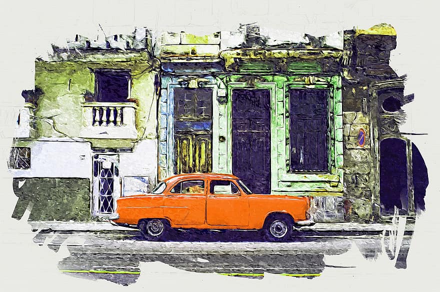 auto, oldsmobile, wijnoogst, Cuba, havanna, vervoer-, gebouw, architectuur, creativiteit, oud, oubollig