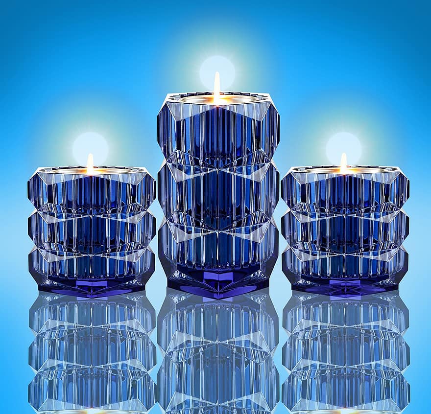 candelero, azul, velas, exótico