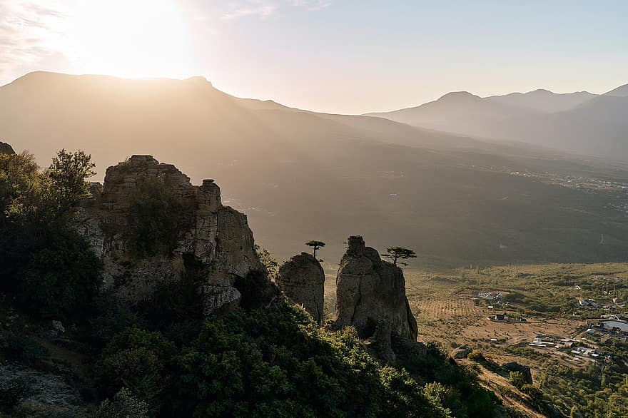 Crimea, núi, Hoàng hôn, phong cảnh, Thiên nhiên, demerdzhi, Thung lũng của những bóng ma
