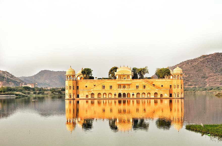 Джал Махал, Озеро Ман Сагар, дворец, Индия, джайпур, Раджастхана, архитектура