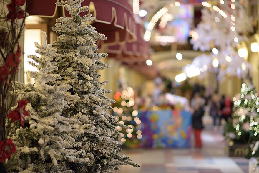 Kalėdų eglutė, Kalėdos, prekybos centras, Kalėdų dekoras, apdaila, medis, šventė, Kalėdų papuošimas, žiemą, šviečia, dovanos