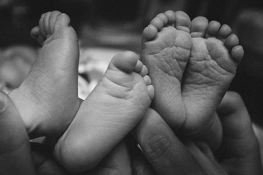 baby voeten, Tweelingen, babies, kinderen, voeten, menselijke voet, baby, kind, detailopname, klein, liefde