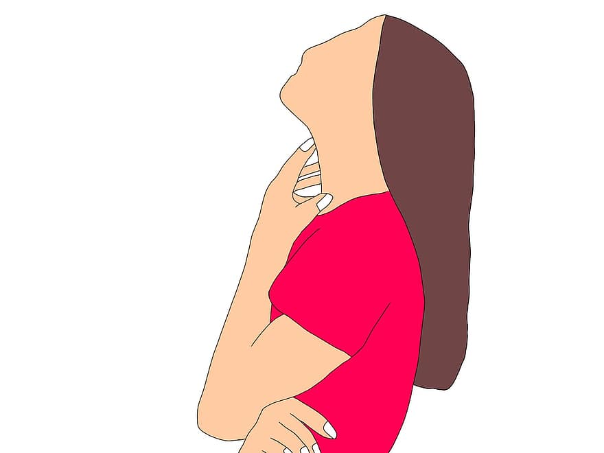 Thirsty, Pose, Woman, Beautiful, Enchanting, Cartoon, women, illustration, vector, adult, one person