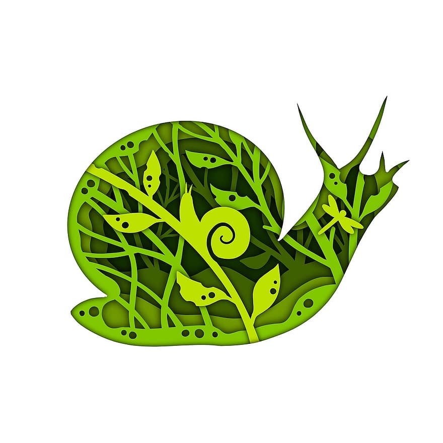 Snail, Mollusk, Paper, Leaf, Colorful, Green, Vegetarian, Art, Animal, Wildlife, Plant