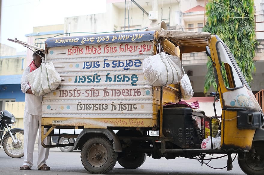 auto rickshaw, vehículo, indio, hombre, calle, auto, transporte, la carretera, viaje, cultura, India