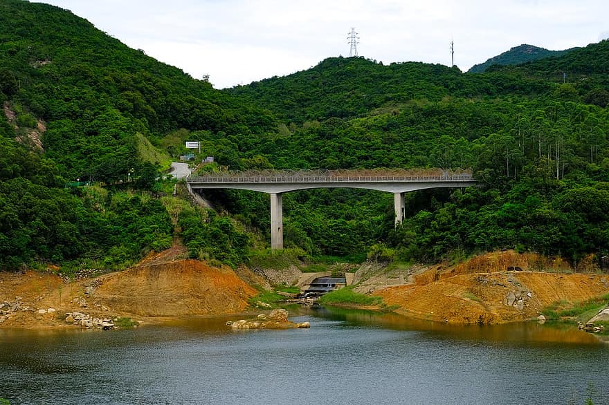 Sanzhoutian, Reservoir, Berge, Wutong Berg, Yantian, Brücke, See, Wasser, Natur, Gebirge, Shenzhen