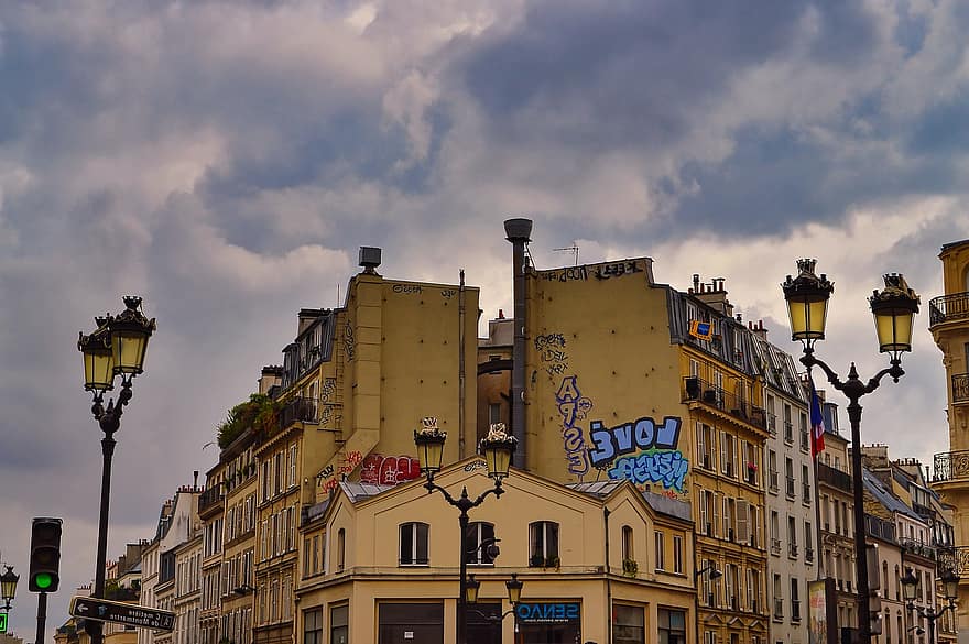 graffiti, edifici, ciutat, art de carrer