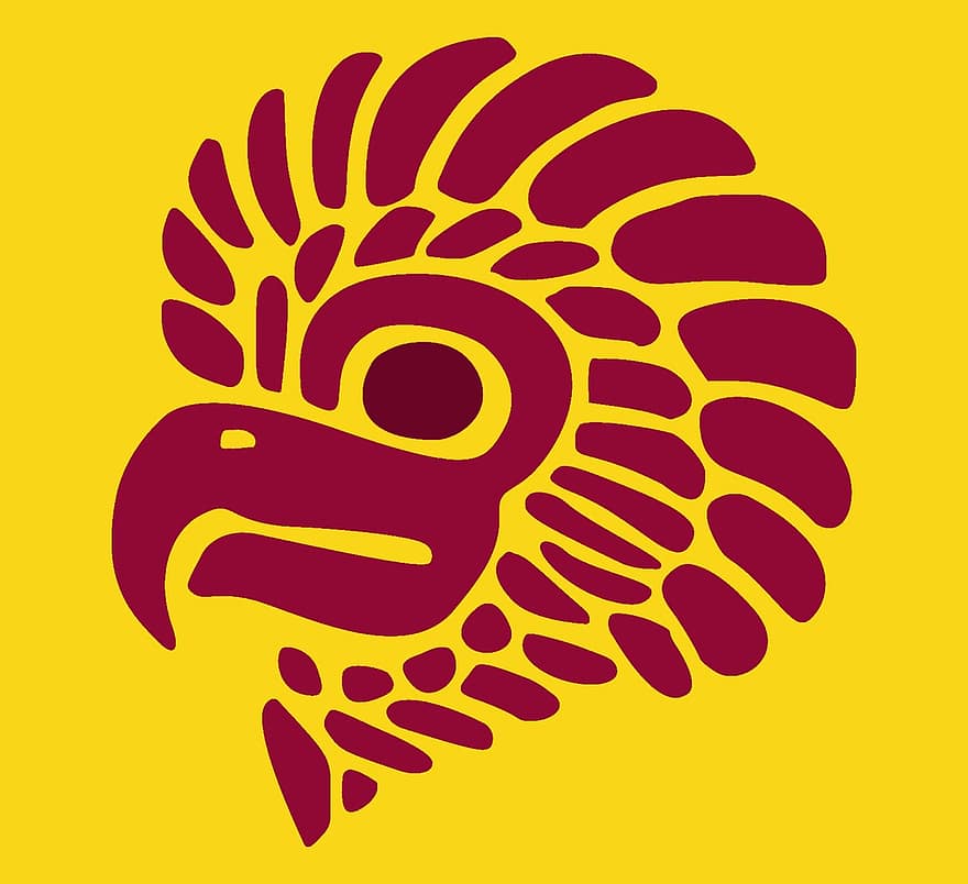 мексиканський, Голова орла, символ, геральдична тварина, стилізовані, червоний, жовтий, корінний народ, художньо, мистецтво, шаманський