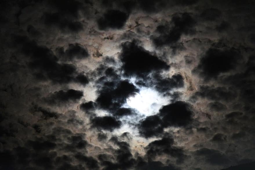 Luna, notte, cielo, nuvole, chiaro di luna, buio, sera, nuvoloso, sfondi, spazio, tempo metereologico