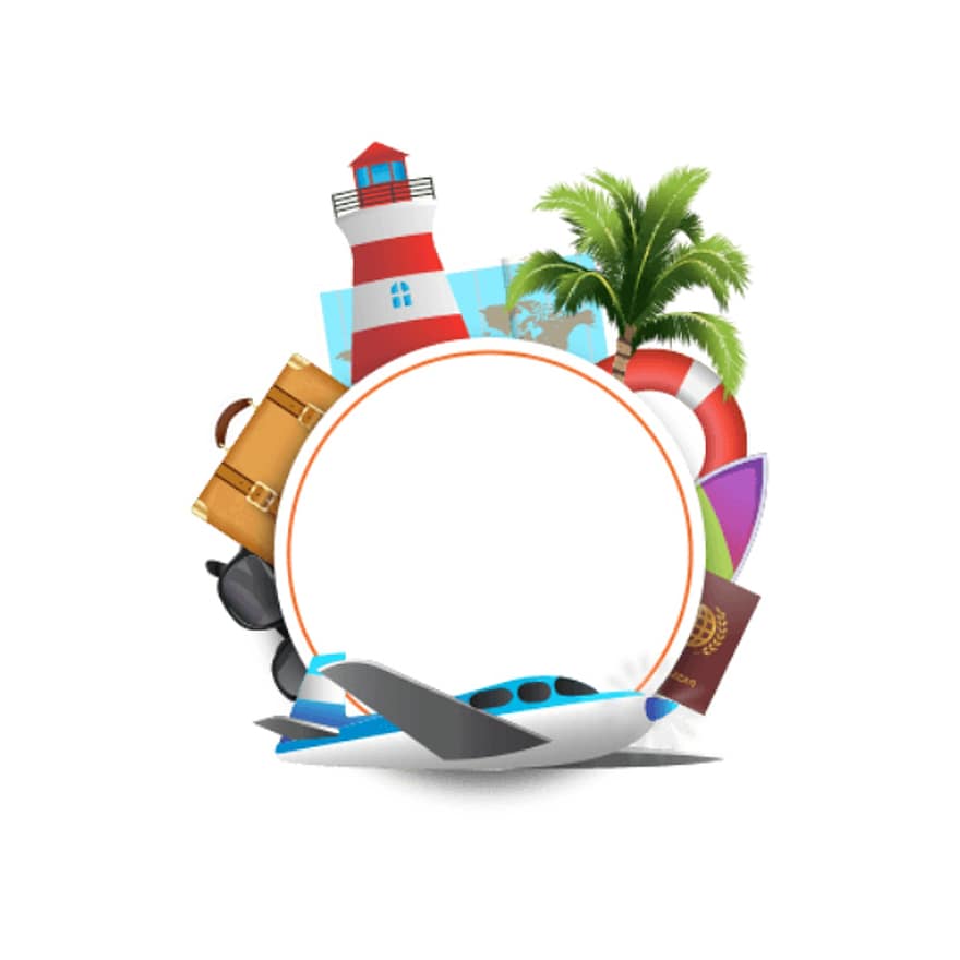 Lighthouse, Plane, Suicase, Passport, Frame, Travel, Visit, Enjoy, Enjoyment, Logo, Summer Vacation