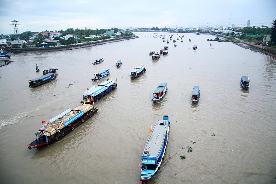 Feira de Can Tho, Vietnã, navios, aquicultura, barcos