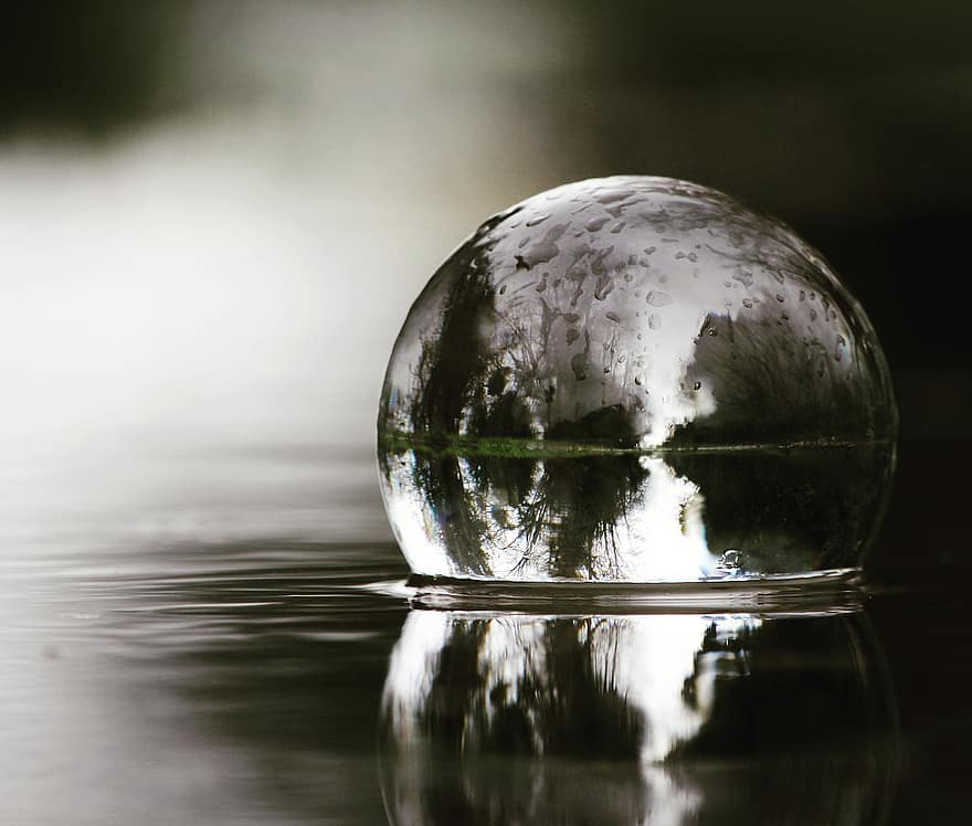 lensball, vann, refleksjon, regn, krystallkule, glass ball, ball, regnvær, natur