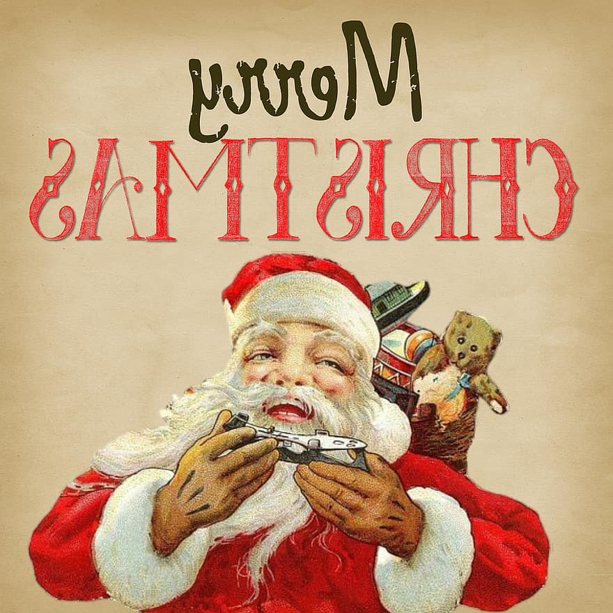 Merry, Christmas, Vintage, Santa, Santa Clause, Presents, Beard, Card, Xmas, Greeting, Design