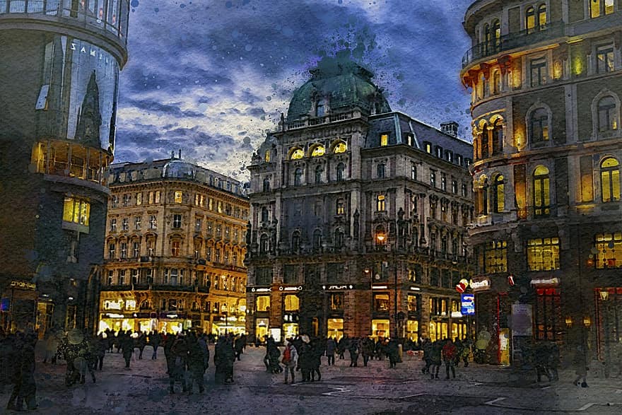Виена, Австрия, град, вечер, Европа, архитектура, сграда, капитал, пътуване, туризъм, стар