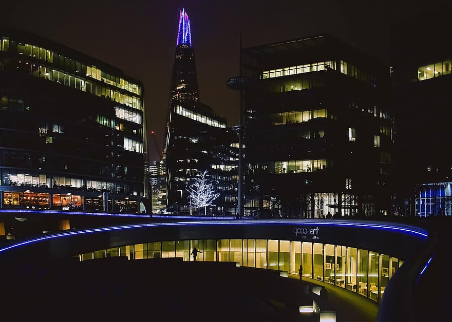 luces, moderno, noche, paisaje urbano, Londres, Inglaterra, ciudad, arquitectura, Reino Unido, rascacielos, iluminado