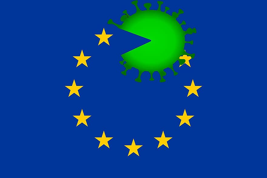 eu, virus corona, bendera Uni Eropa, covid-19, pandemi global, eropa