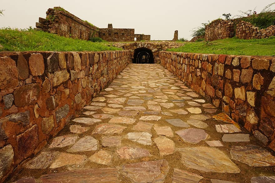 Benteng Tughlakabad, Kastil, pertengahan, benteng, Arsitektur, delhi, perjalanan, India, kuno, vintage, qila