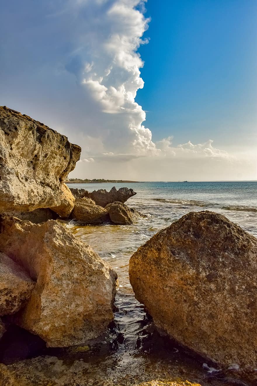 stenar, kust, hav, vatten, klippa, sten formation, horisont, landskap, naturskön, landsbygden, natur