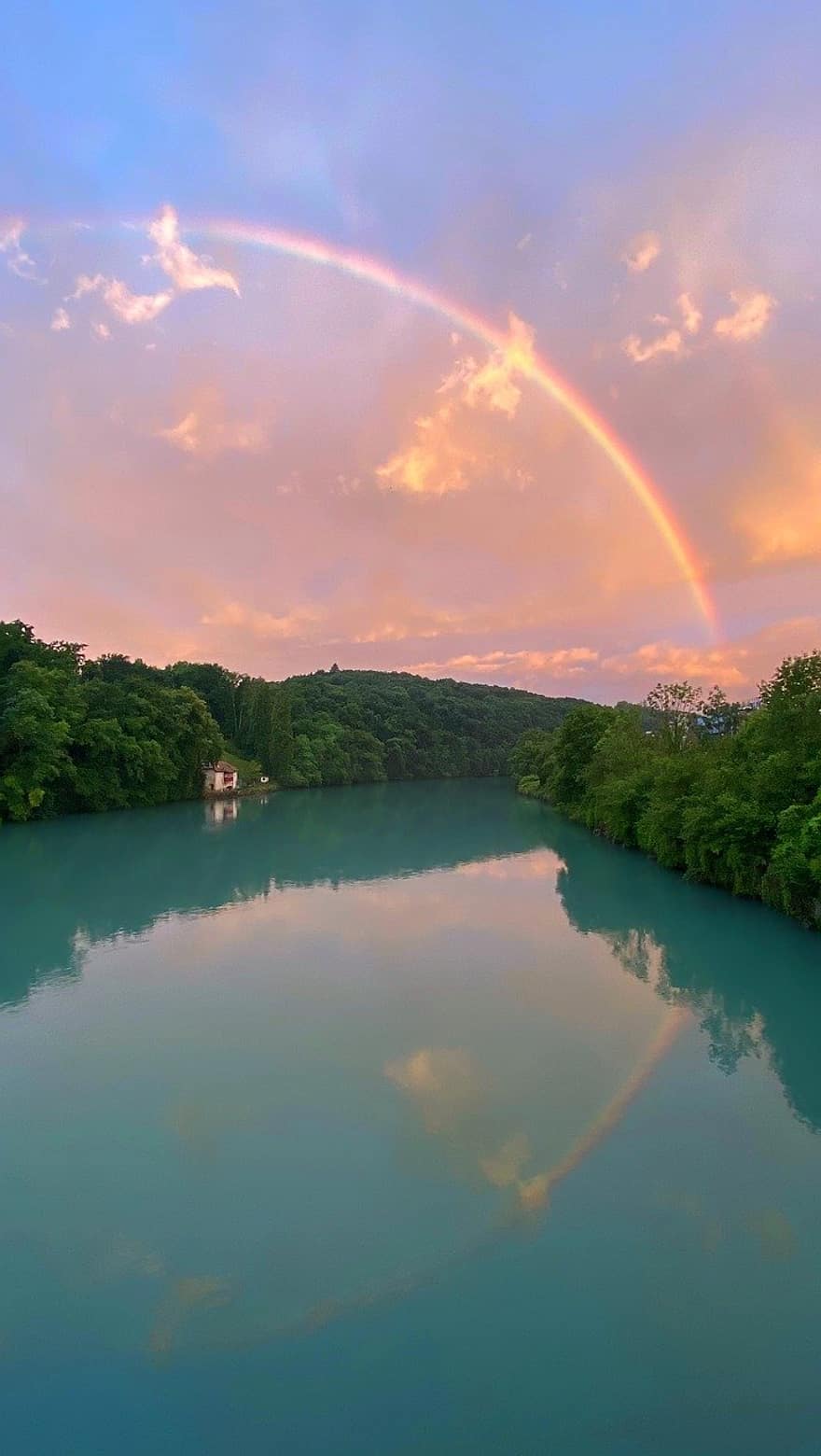 Rainbow, Water, Reflection, River, Trees, Sunset, Nature, Landscape, Clouds, Wallpaper, Desktop Picture