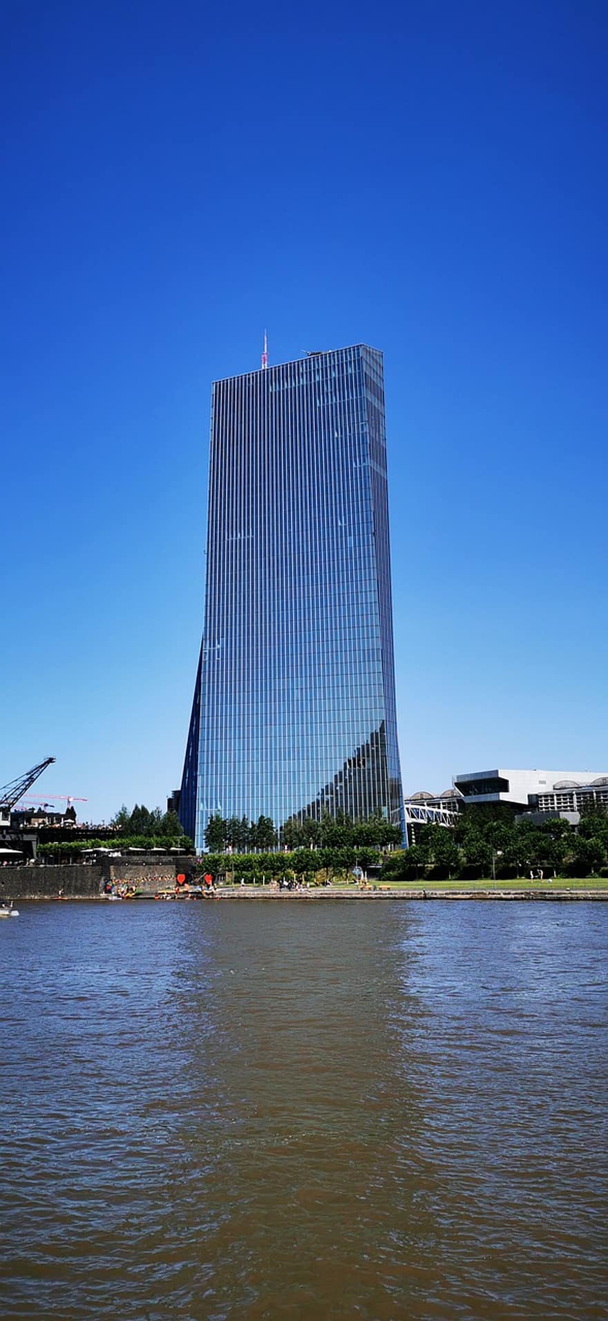 європейський центральний банк, будівлі, річка, Франкфурт, Німеччина, скляна будівля, хмарочос, архітектура, місто