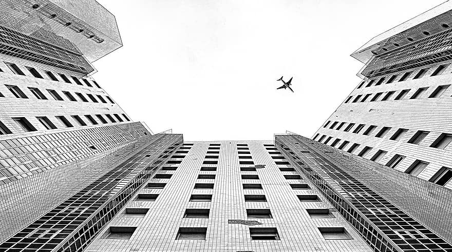 tòa nhà chọc trời, bầu trời, Máy bay, chuyến bay, phi cơ, máy bay, xây dựng, mặt tiền, các cửa sổ, ngành kiến ​​trúc, thành thị