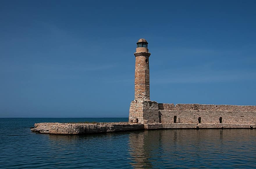 маяк, берег, море, строительство, архитектура, камень, старый, ориентир, Средиземное море, Эгейское море, Крит