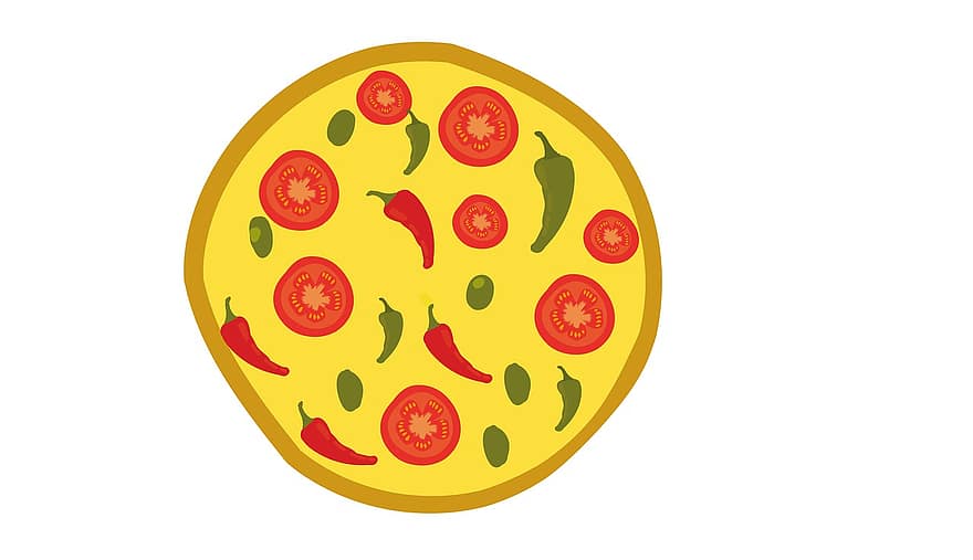 pizza, zelenina, vegan, rajče, paprika, olivový, chilli, ostrý, jídlo, výživa, vegetariánský