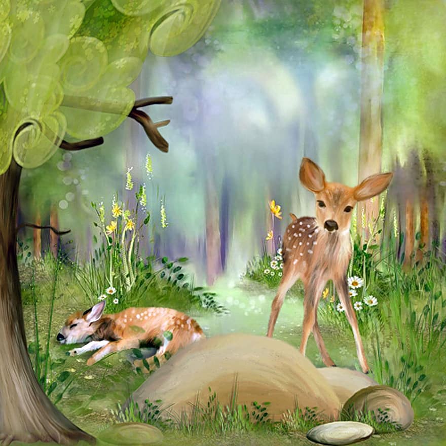 Deer, Forest, Art, Wild, Young Deer